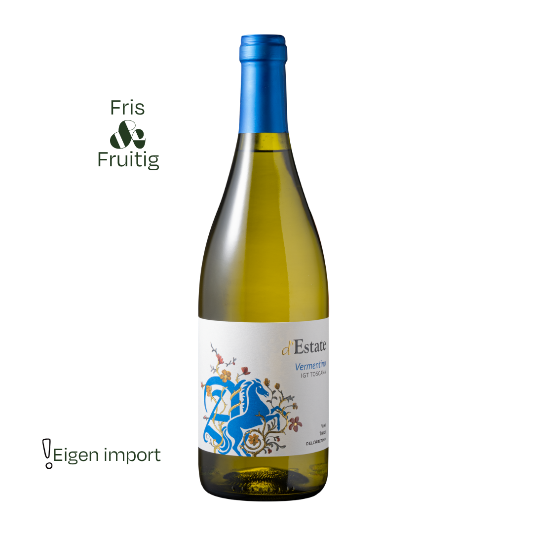 Fles Vermentino van Cantina dei Vini Tipici dell'Aretino uit Toscane, Italië – frisse Italiaanse witte wijn van het druivenras Vermentino