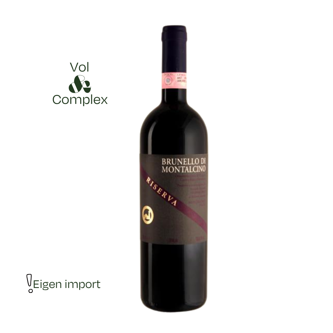 Fles Fornacina Brunello di Montalcino Riserva – krachtige Toscaanse rode wijn met diep rood fruit, kruidigheid, elegante tannines en lange houtgerijpte structuur.