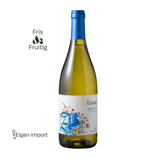 Fles Vermentino van Cantina dei Vini Tipici dell'Aretino uit Toscane, Italië – frisse Italiaanse witte wijn van het druivenras Vermentino
