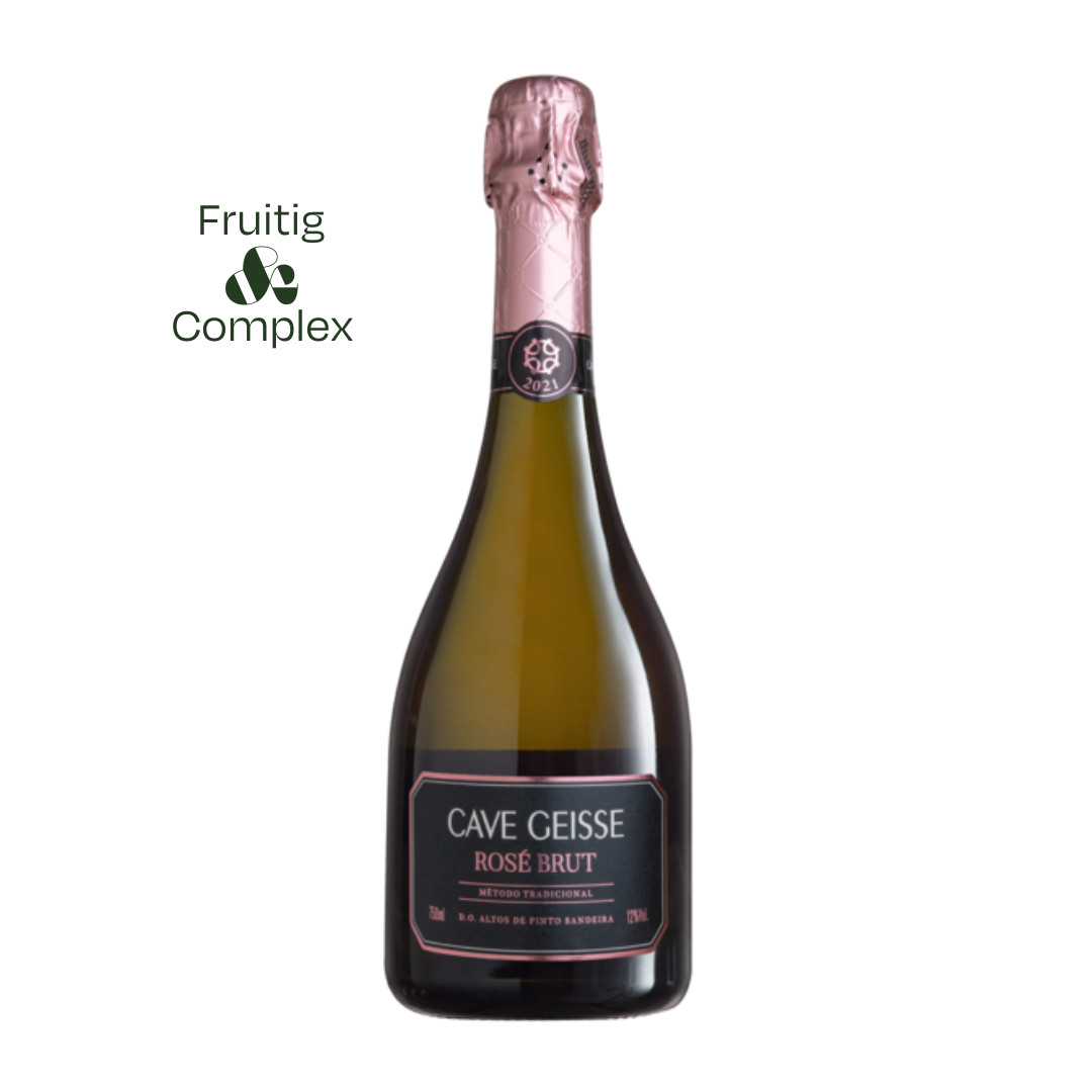 Cave Geisse Brut Rosé: elegante Braziliaanse mousserende wijn met rood fruit, fijne mousse en minerale frisheid. Perfect als aperitief of bij lichte gerechten