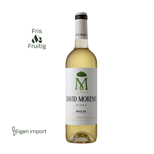 Mooie fles witte Rioja van David Moreno uit 2025, frisse 100% Viura