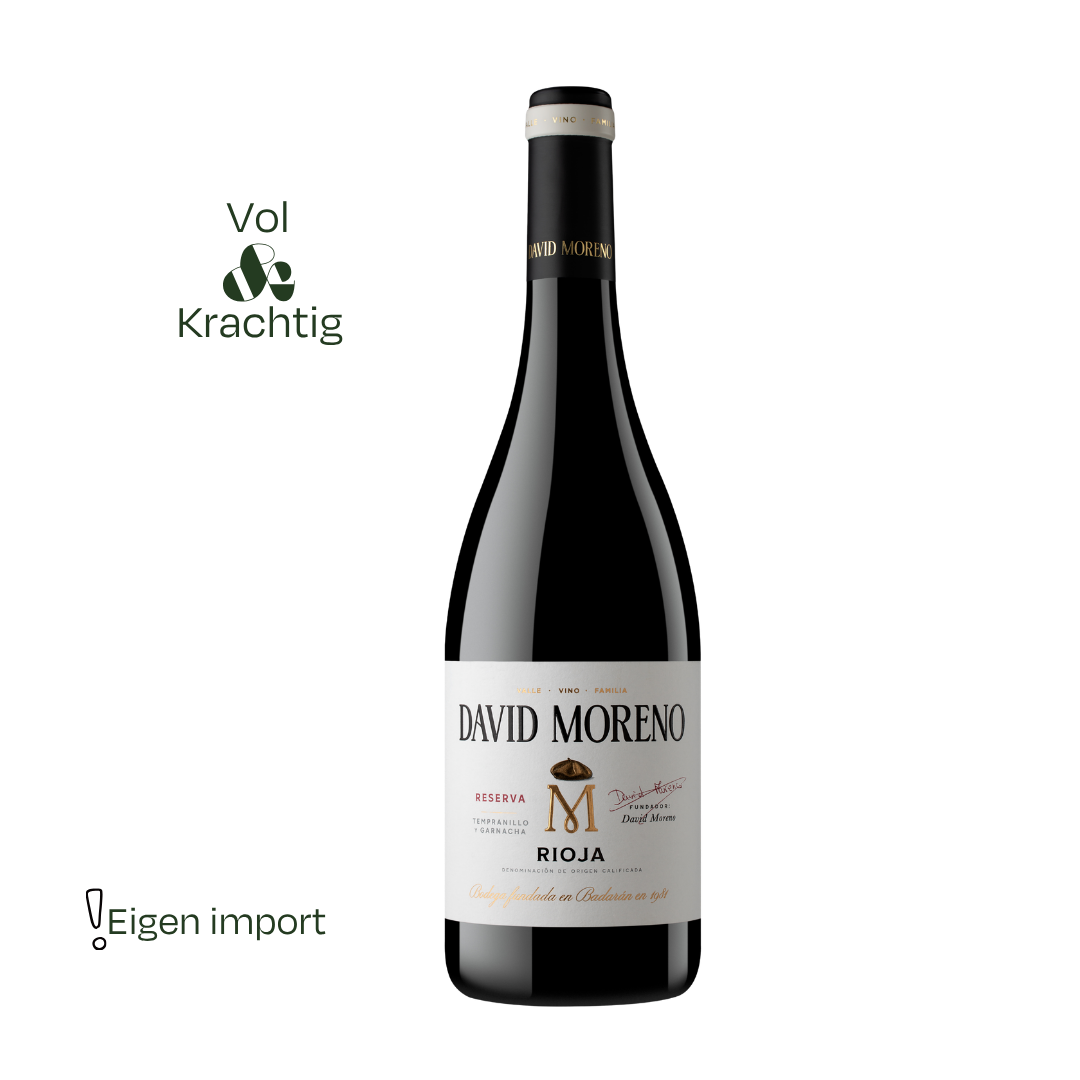 Heerlijke fles Rioja Reserva van David Moreno rechtstreeks geimporteerd en exclusief in Nederland via WijnGezin
