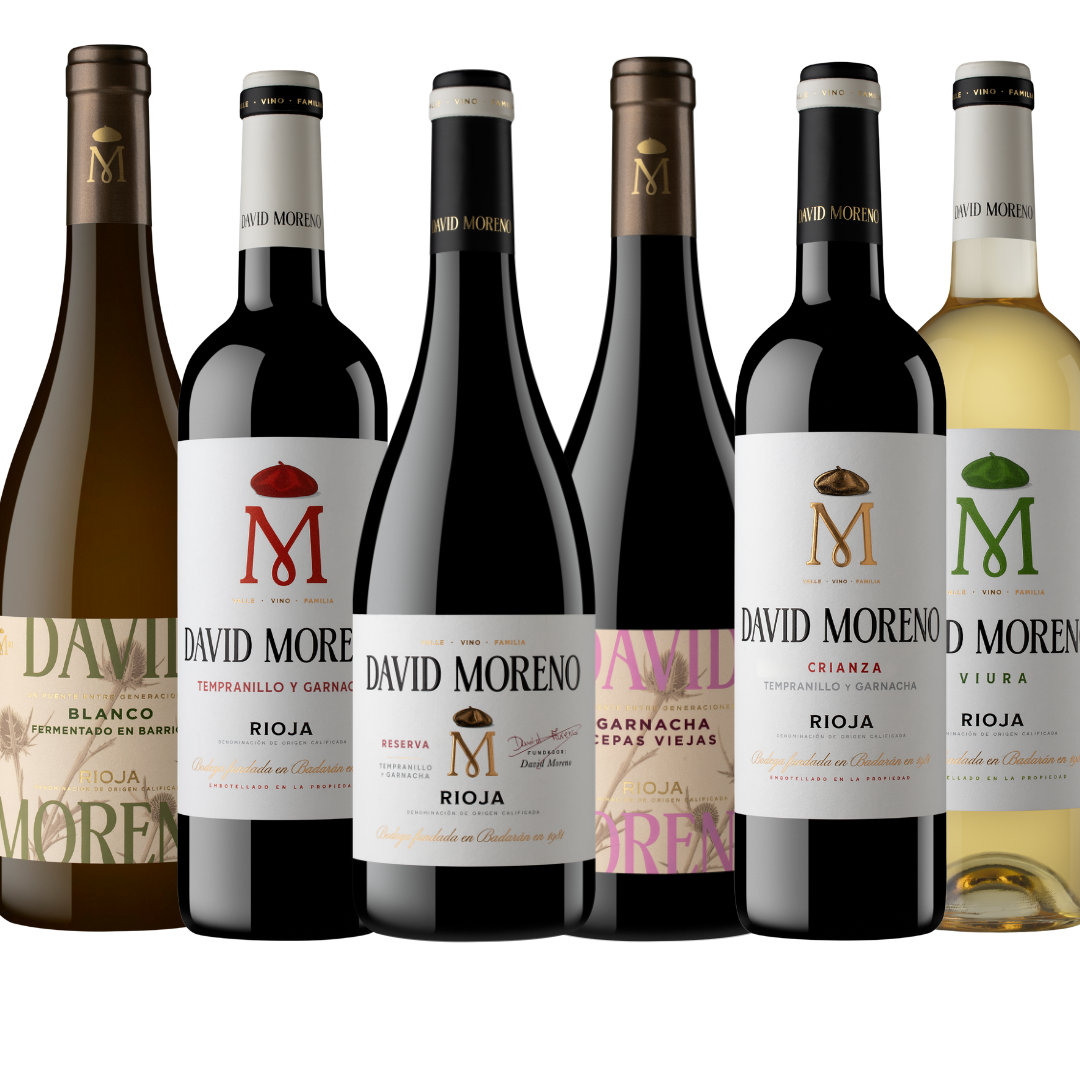 Kennismakingspakket David Moreno Rioja – drie Rioja‑wijnen uit Badarán in een proefpakket, inclusief Crianza, Garnacha en Selección de la Familia.