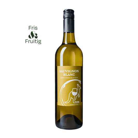 Fles Down Under Selection Sauvignon Blanc – frisse Australische witte wijn met citrus en tropisch fruit.