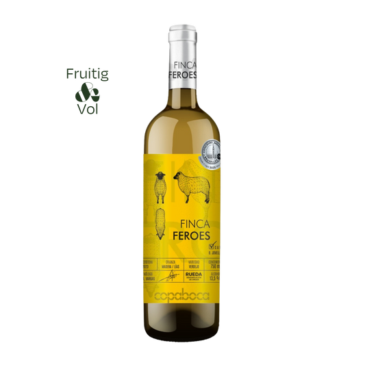 Fles Finca Verdejo Premium met heldere, frisse witte wijn; elegante Spaanse stijl en citrusfrisse uitstraling.