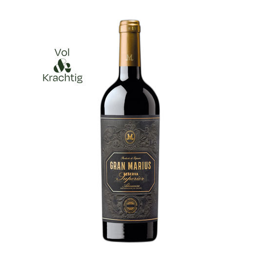 Gran Marius Reserva Superior Almansa, krachtige Spaanse rode wijn met diepe robijnrode kleur, Garnacha Tintorera en Monastrell