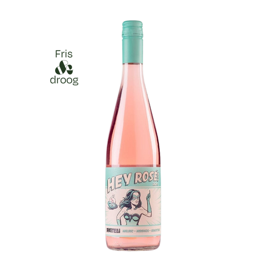 Hey Rosé Malbec van Riccitelli, een frisse, elegante rosé uit Mendoza met rood fruit, citrus en levendige zuren. Perfect voor zomerse gerechten en borrelmomenten