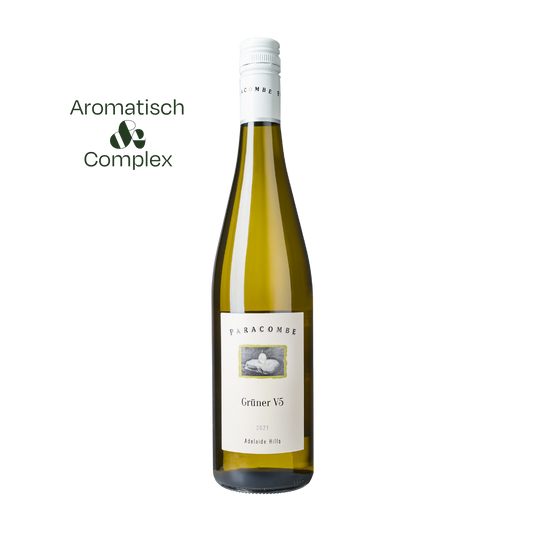 Fles Paracombe Grüner V5 uit Adelaide Hills – elegante Australische witte wijn met frisse citrus- en kruidenaroma’s.